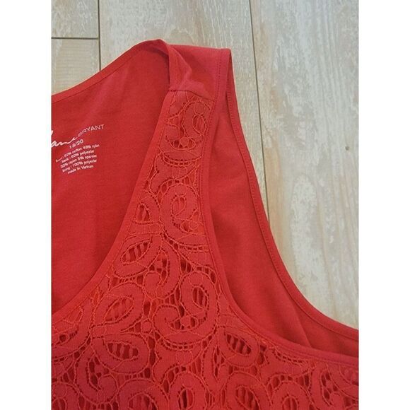 Lane Bryant 18/20 Women's Tank Top‎ Red Blouse Lace Overlay Peplum Zip Back 1X - Picture 5 of 7